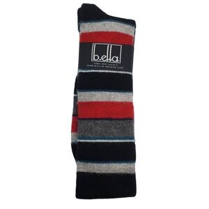 Stripe Cashmere Crew Socks Mens Large 10-13 Black Grey Red B.ella Dress Luxury